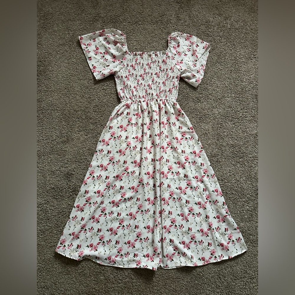 Floral Pink and White Smocked Dress